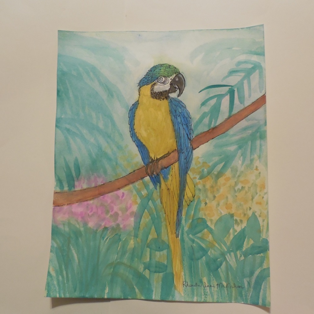 Original Watercolor Macaw Parrot HAND CRAFTED Painting - Picture 3 of 10